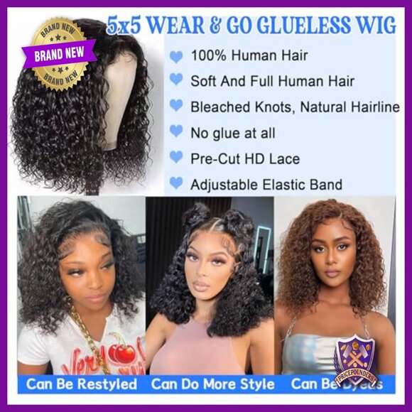 Human Hair Glueless Bob Wig 8 Inch Deep Wave 5x5 Lace Closure main image 2